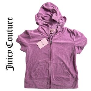 Juicy Couture Short Sleeve Dewberry Zip Front Terry Hoodie -‎ Size M